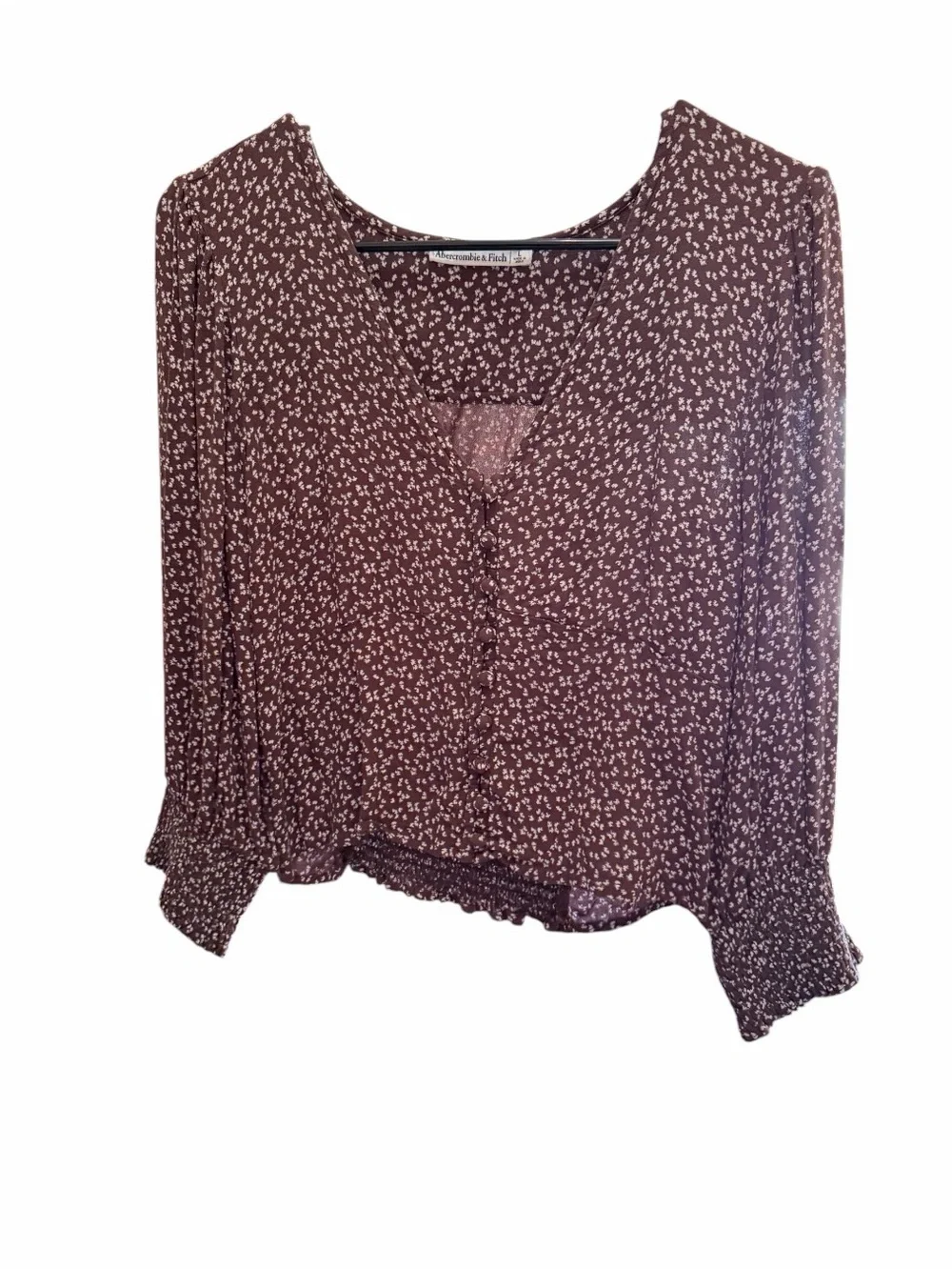 Abercrombie & Fitch Brown Floral V-Neck Smocked Waist Blouse